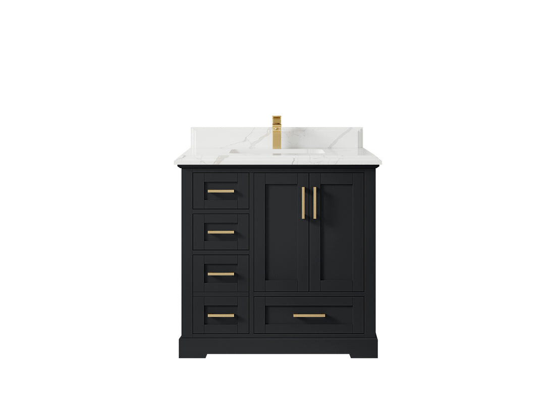 Boston 36 in. W x 22 in. D Single Sink Bathroom Vanity in Wrought Iron with 1.5 in Double Cove Edge Calacatta Laza Quartz Countertop