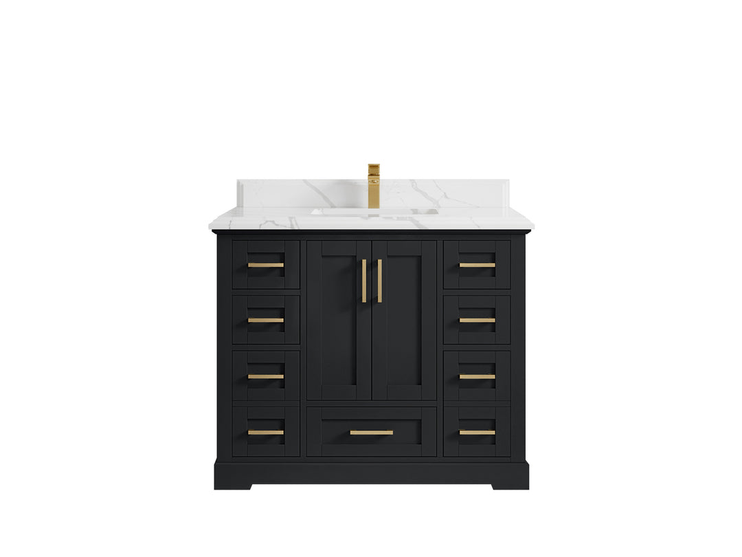 Boston 42 in. W x 22 in. D Single Sink Bathroom Vanity in Wrought Iron with 1.5 in Double Cove Edge Calacatta Laza Quartz Countertop