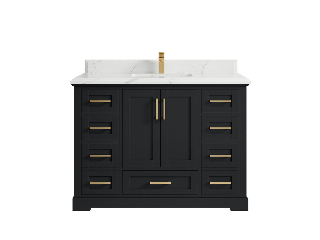 Boston 48 in. W x 22 in. D Single Sink Bathroom Vanity in Wrought Iron with 1.5 in Double Cove Edge Calacatta Laza Quartz Countertop