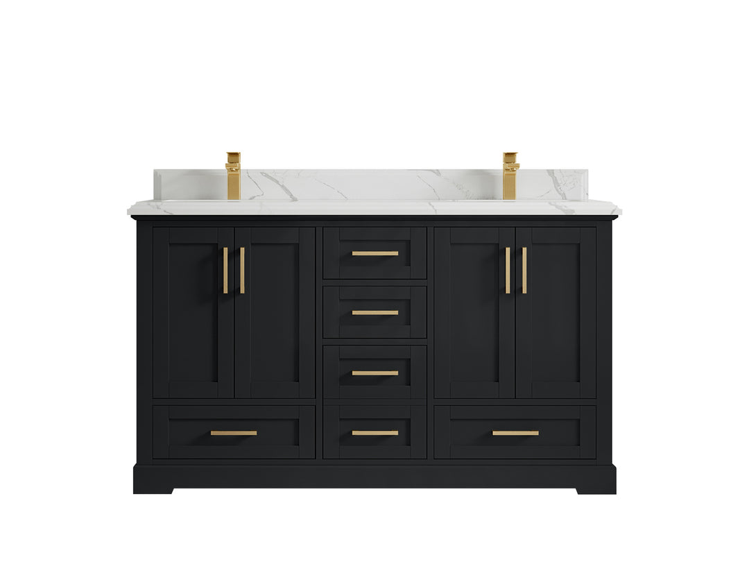 Boston 60 in. W x 22 in. D Double Sink Bathroom Vanity in Wrought Iron with 1.5 in Double Cove Edge Calacatta Laza Quartz Countertop