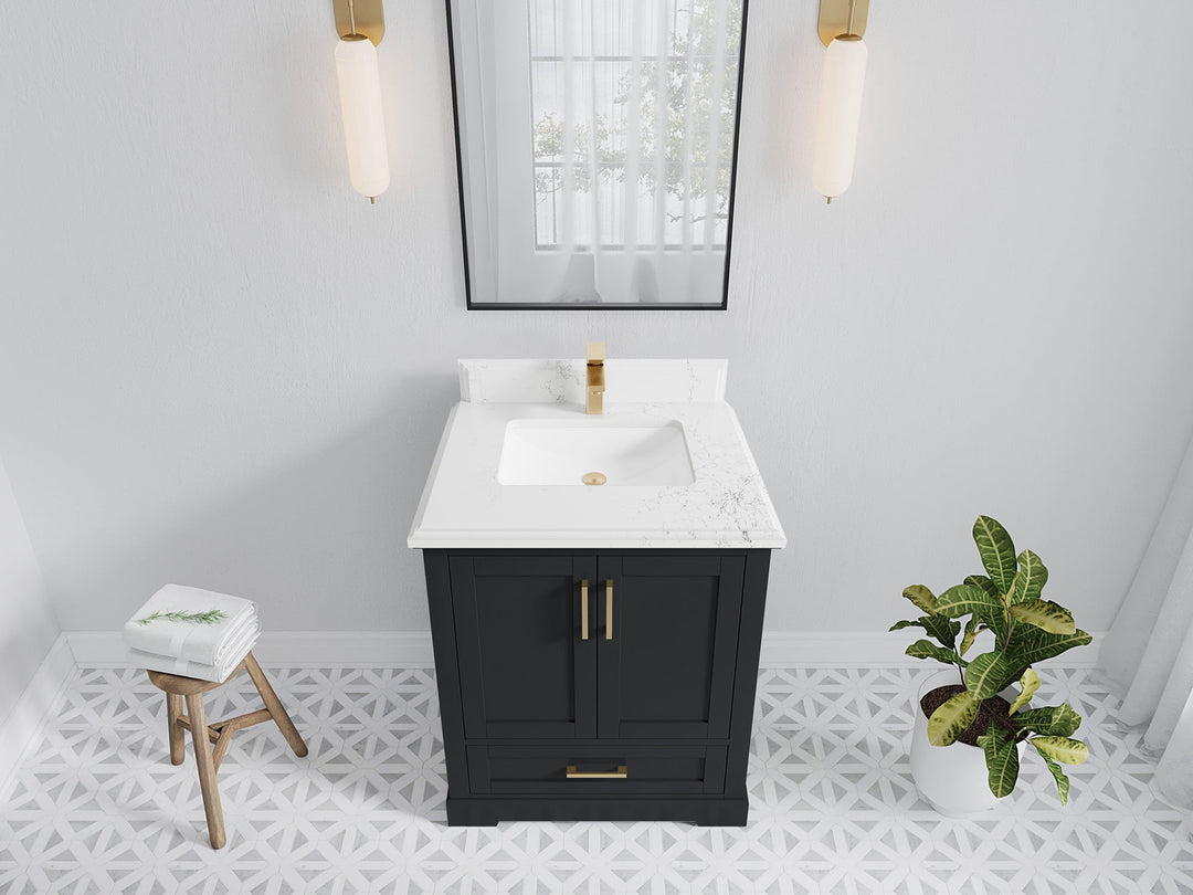 Boston 30 in. W x 22 in. D Single Sink Bathroom Vanity in Wrought Iron with 1.5 in Double Cove Edge Empira White Quartz Countertop - Top View