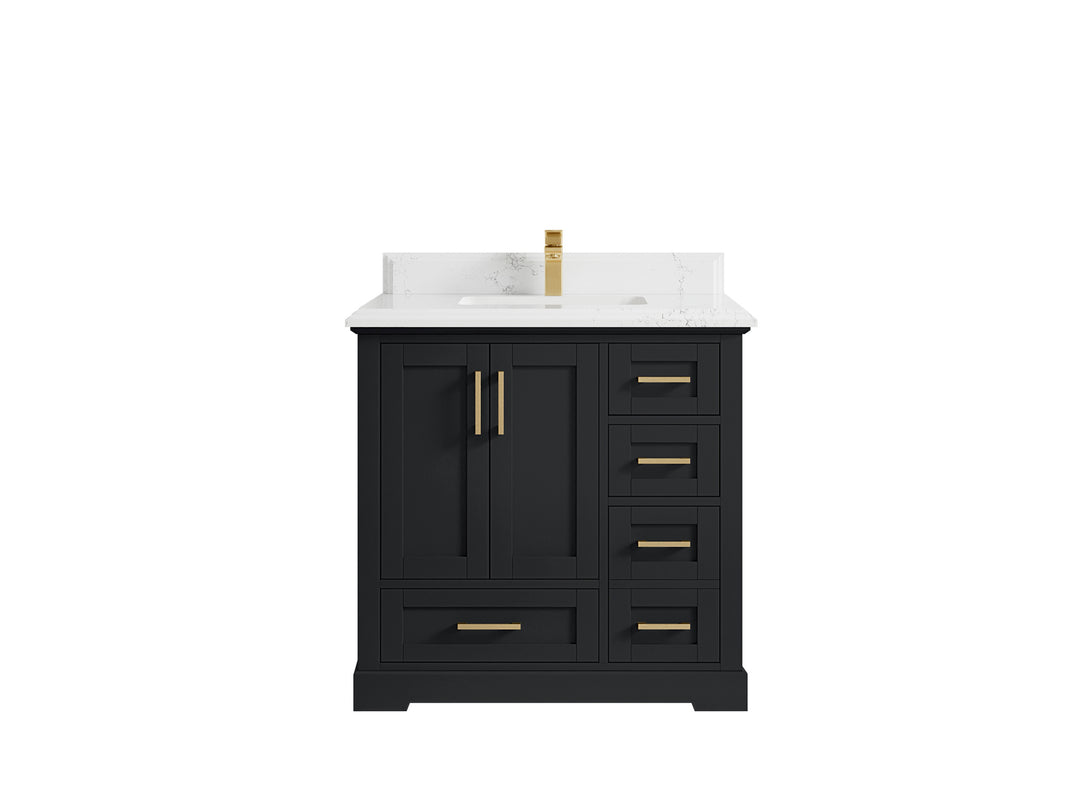 Boston 36 in. W x 22 in. D Single Sink Bathroom Vanity in Wrought Iron with 1.5 in Double Cove Edge Empira White Quartz Countertop