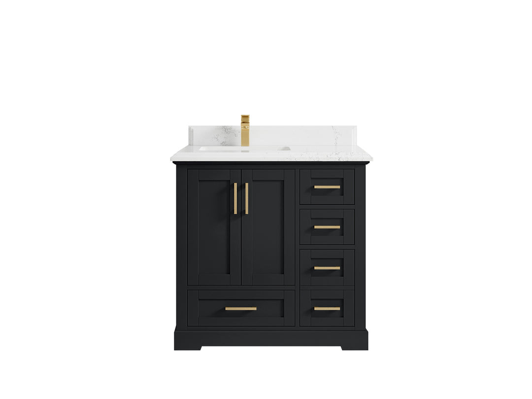 Boston 36 in. W x 22 in. D Single Sink Bathroom Vanity in Wrought Iron with 1.5 in Double Cove Edge Empira White Quartz Countertop