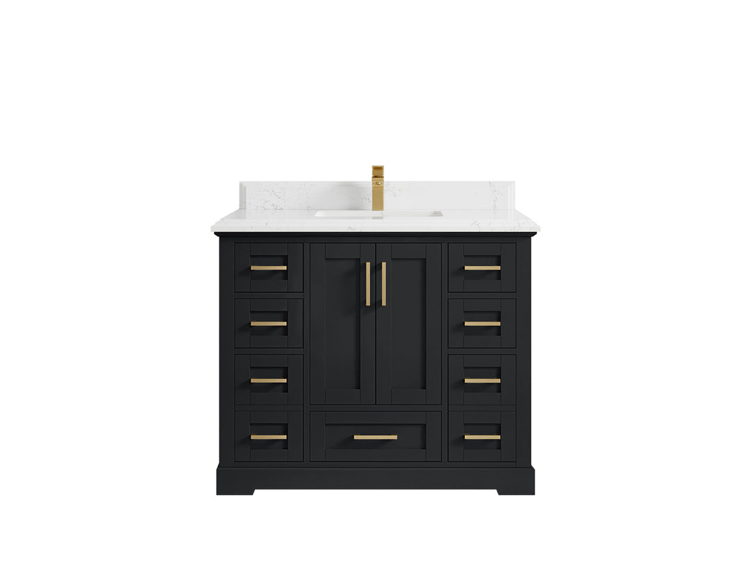 Boston 42 in. W x 22 in. D Single Sink Bathroom Vanity in Wrought Iron with 1.5 in Double Cove Edge Empira White Quartz Countertop