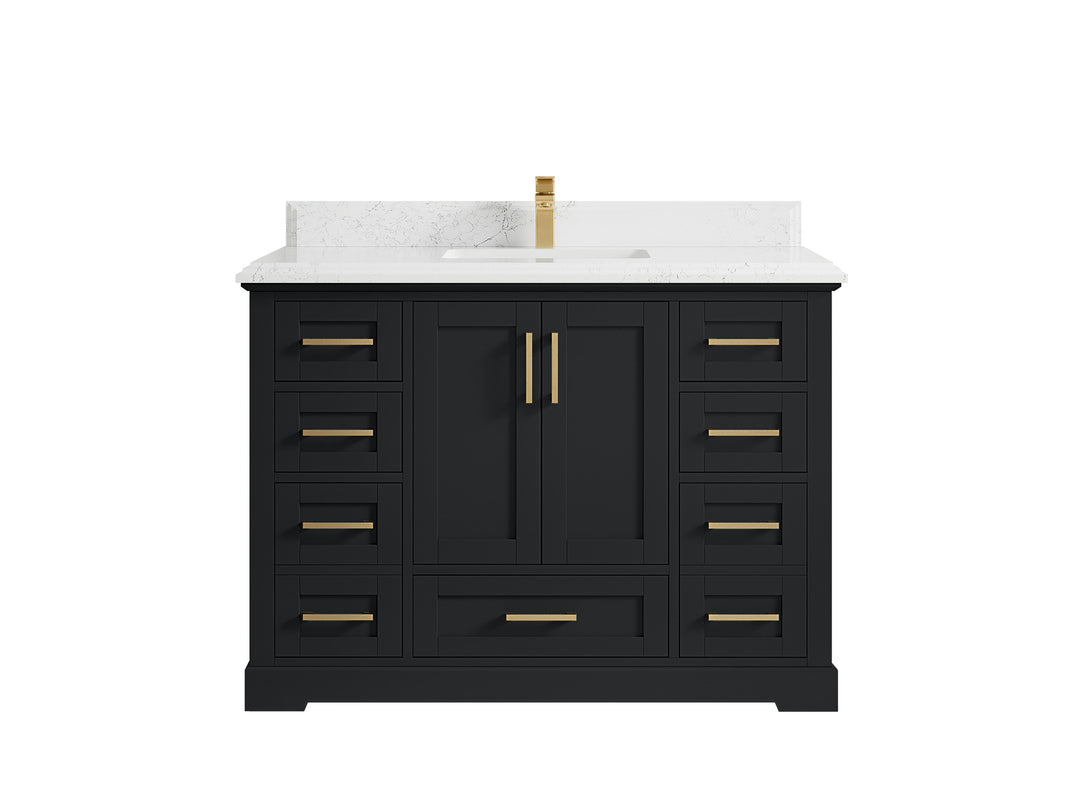 Boston 48 in. W x 22 in. D Single Sink Bathroom Vanity in Wrought Iron with 1.5 in Double Cove Edge Empira White Quartz Countertop