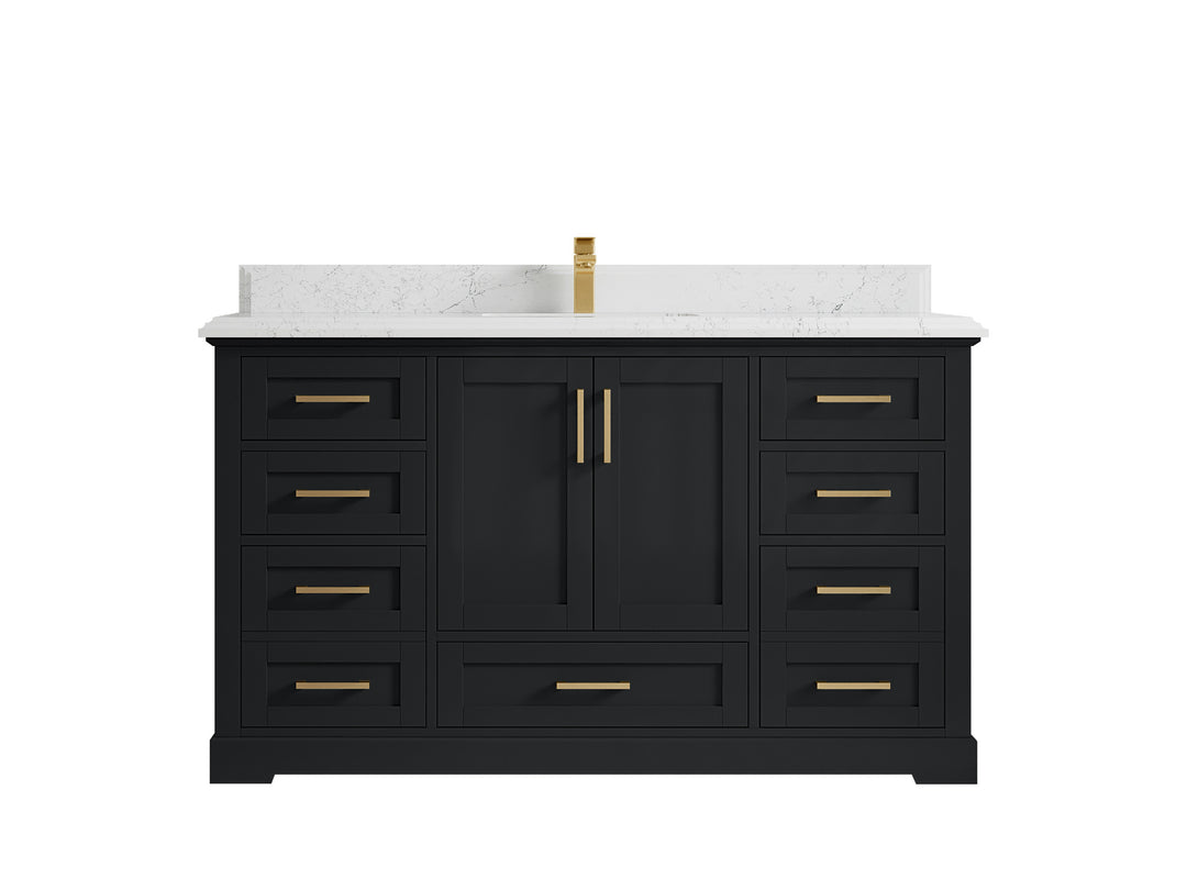 Boston 60 in. W x 22 in. D Single Sink Bathroom Vanity in Wrought Iron with 1.5 in Double Cove Edge Empira White Quartz Countertop