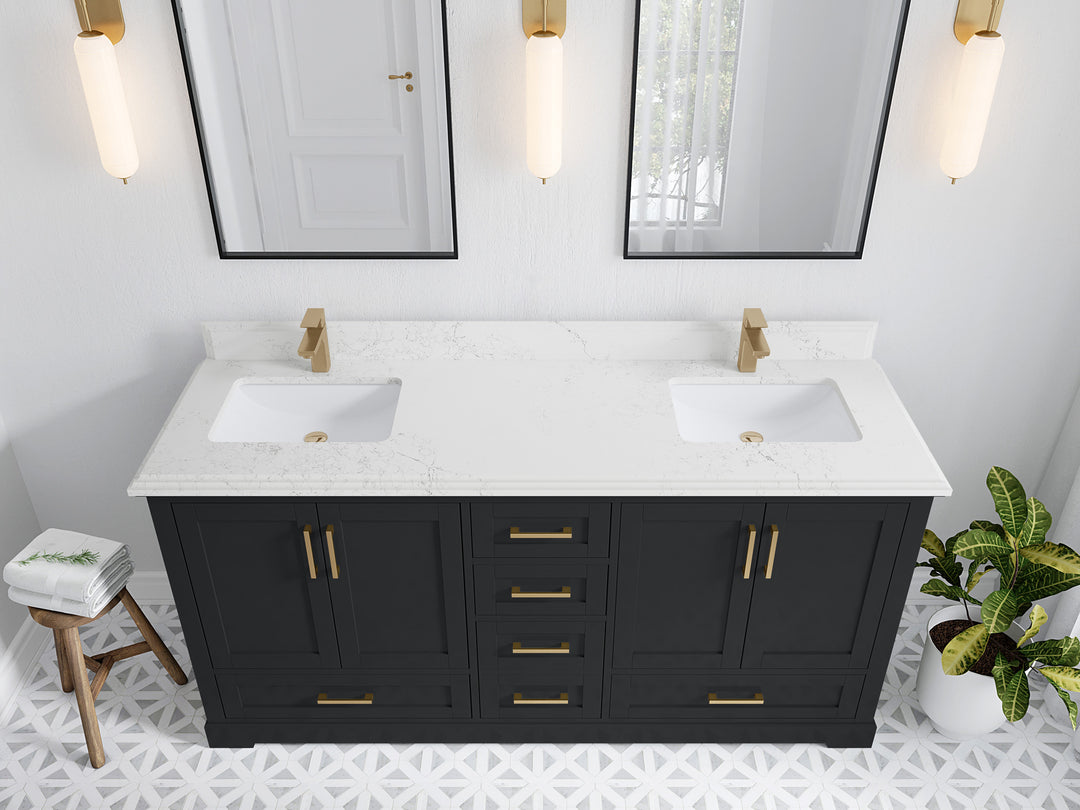 Boston 72 in. W x 22 in. D Double Sink Bathroom Vanity in Wrought Iron with 1.5 in Double Cove Edge Empira White Quartz Countertop - Top View