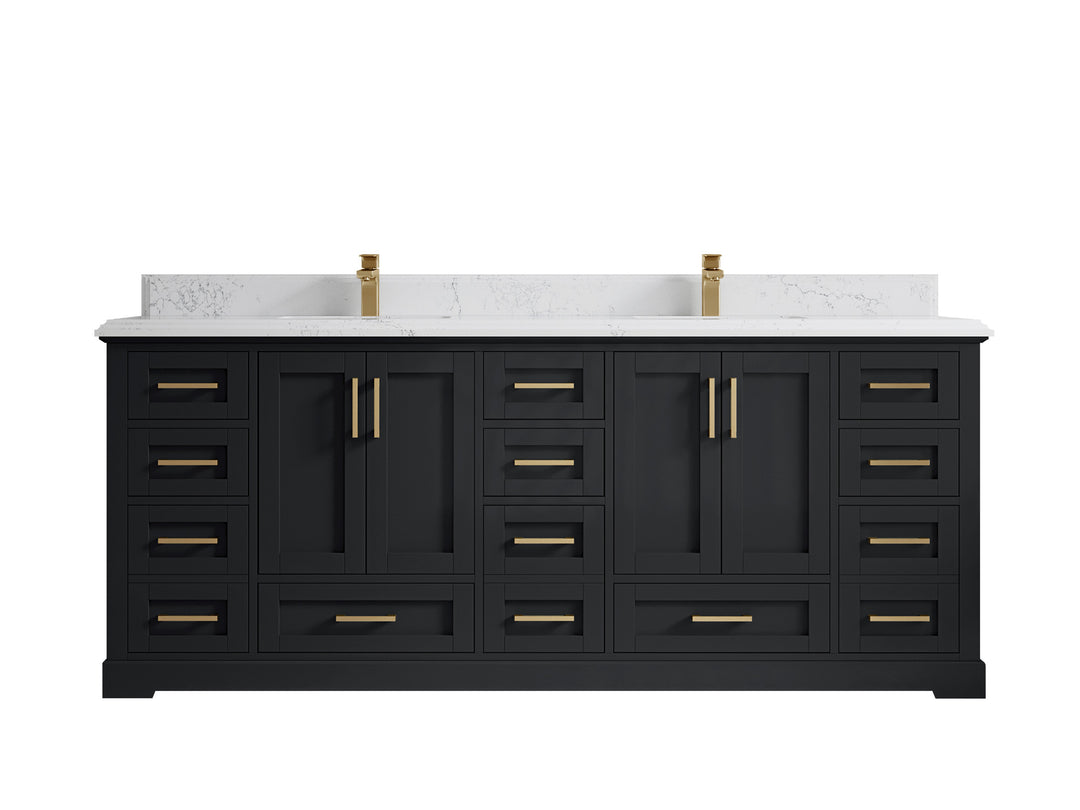Boston 84 in. W x 22 in. D Double Sink Bathroom Vanity in Wrought Iron with 1.5 in Double Cove Edge Empira White Quartz Countertop