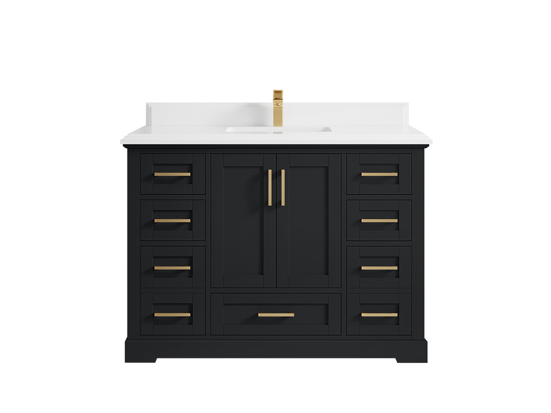 Boston 48 in. W x 22 in. D Single Sink Bathroom Vanity in Wrought Iron with 1.5 in Double Cove Edge White Quartz Countertop