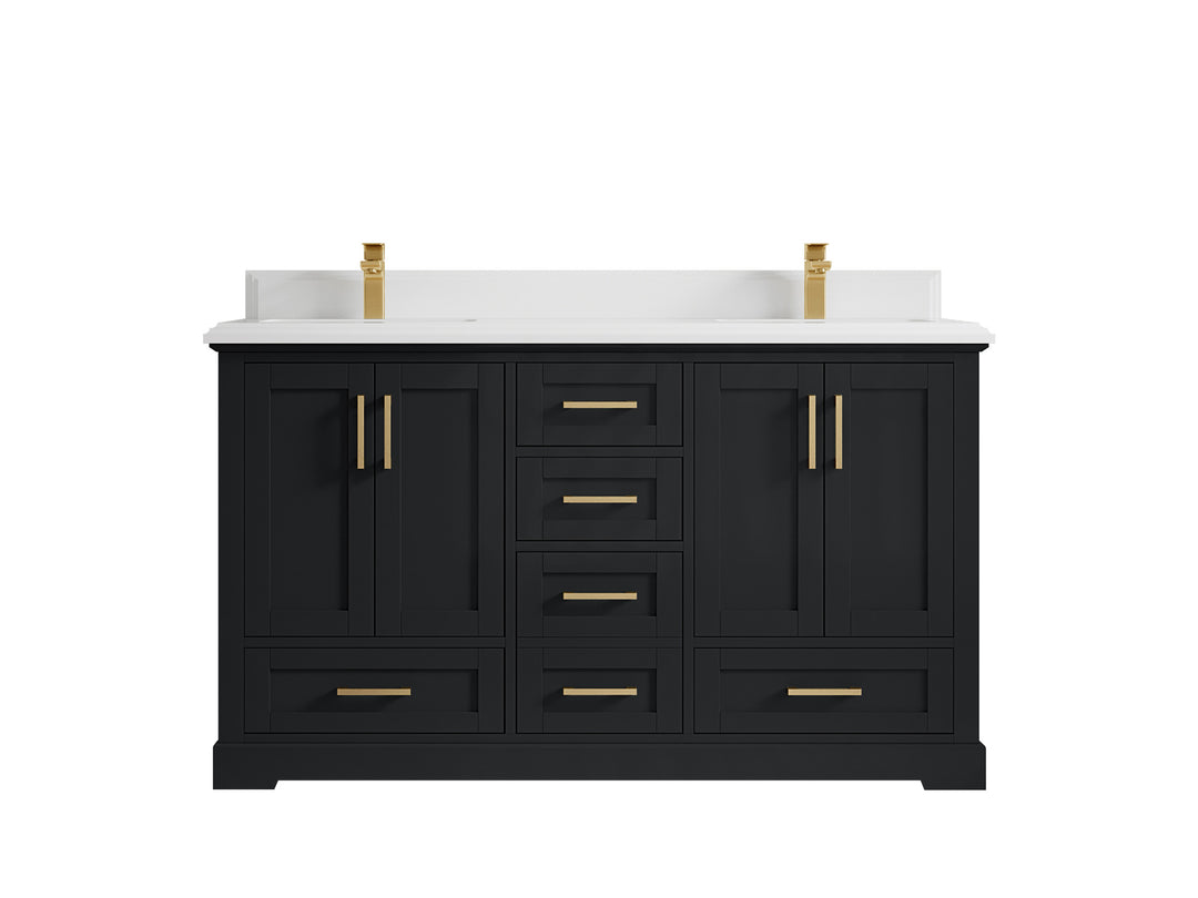 Boston 60 in. W x 22 in. D Double Sink Bathroom Vanity in Wrought Iron with 1.5 in Double Cove Edge White Quartz Countertop