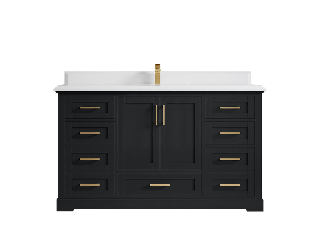 Boston 60 in. W x 22 in. D Single Sink Bathroom Vanity in Wrought Iron with 1.5 in Double Cove Edge White Quartz Countertop