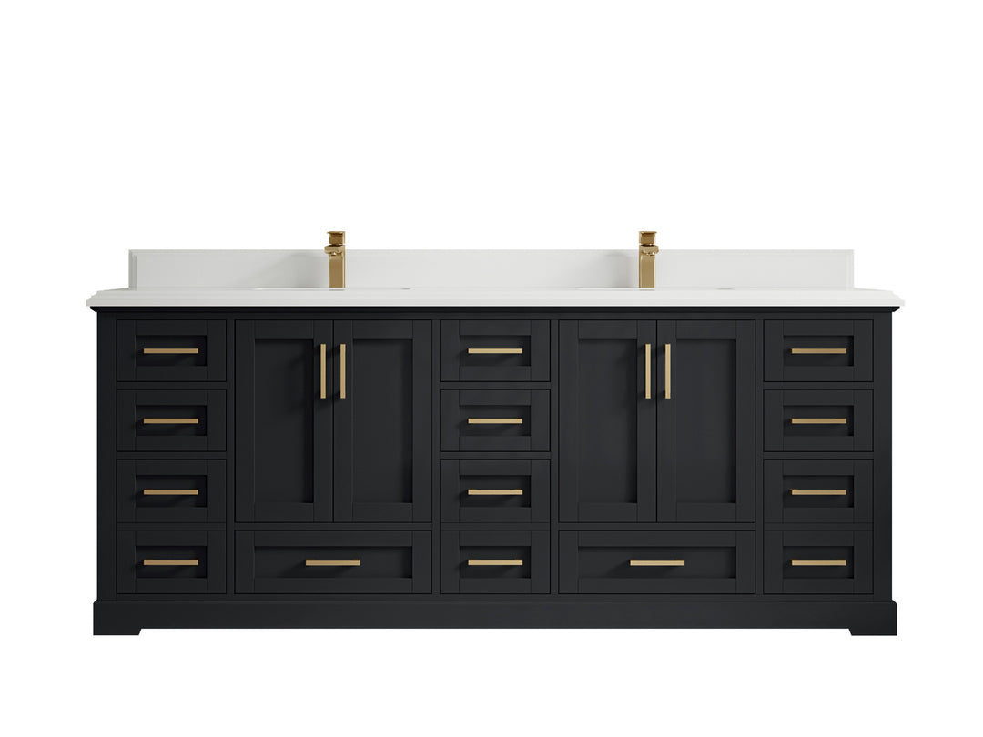 Boston 84 in. W x 22 in. D Double Sink Bathroom Vanity in Wrought Iron with 1.5 in Double Cove Edge White Quartz Countertop