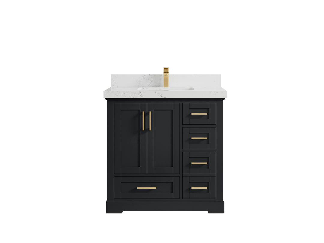 Boston 36 in. W x 22 in. D Single Sink Bathroom Vanity in Wrought Iron with 2 in Empira White Quartz Countertop