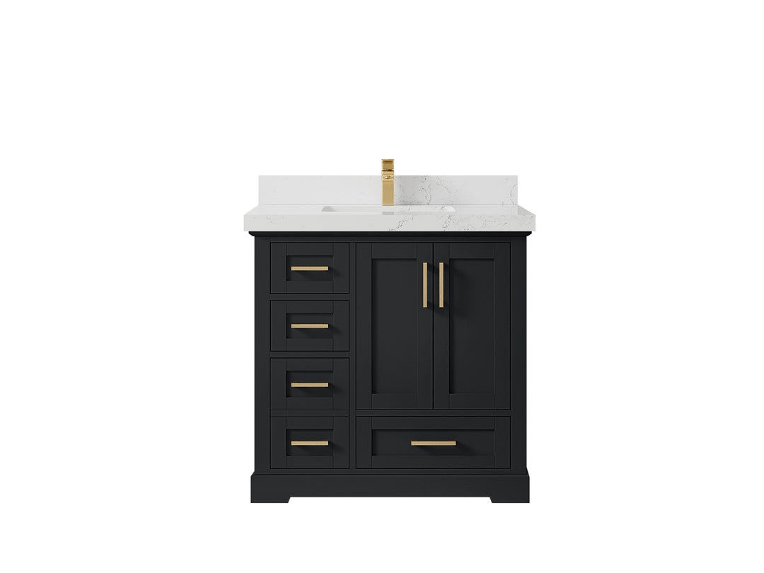 Boston 36 in. W x 22 in. D Single Sink Bathroom Vanity in Wrought Iron with 2 in Empira White Quartz Countertop