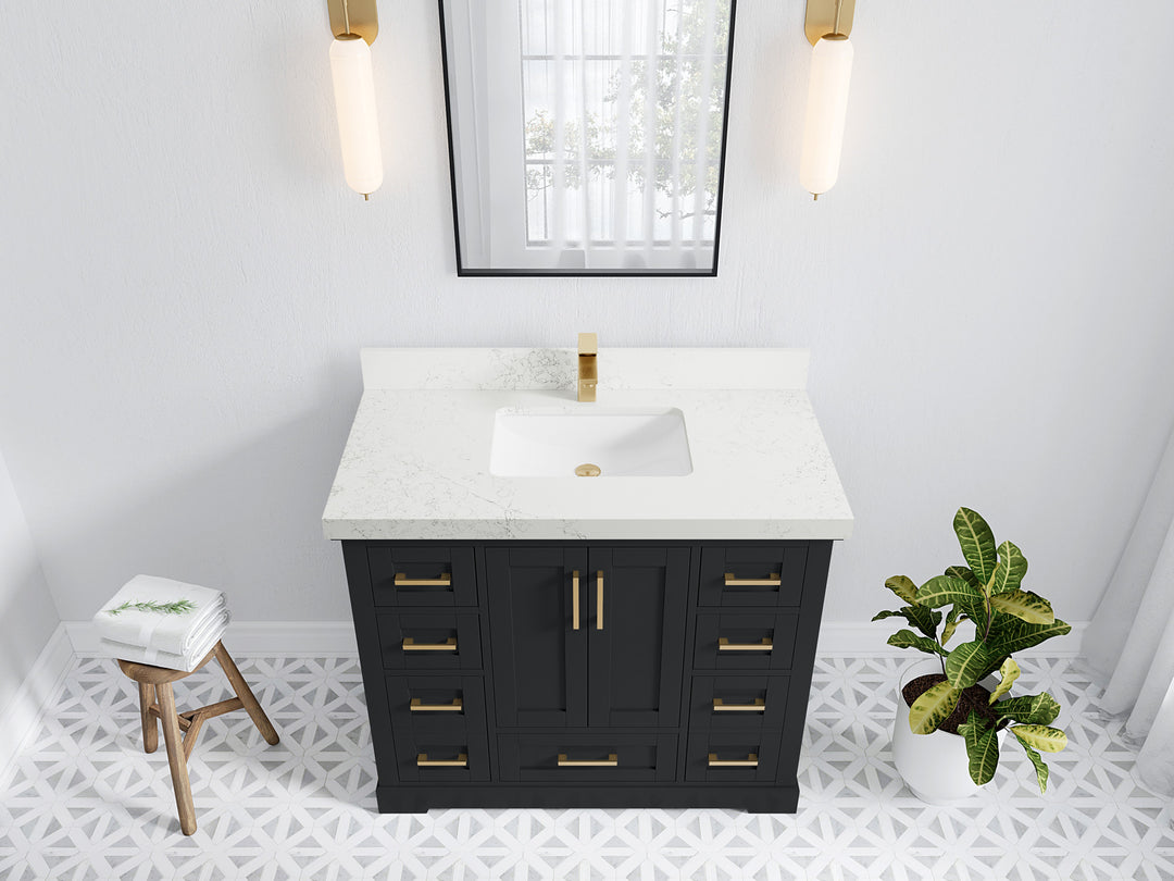 Boston 42 in. W x 22 in. D Single Sink Bathroom Vanity in Wrought Iron with 2 in Empira White Quartz Countertop - Top View