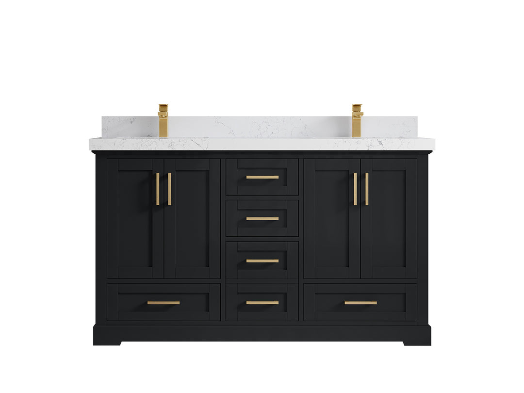 Boston 60 in. W x 22 in. D Double Sink Bathroom Vanity in Wrought Iron with 2 in Empira White Quartz Countertop