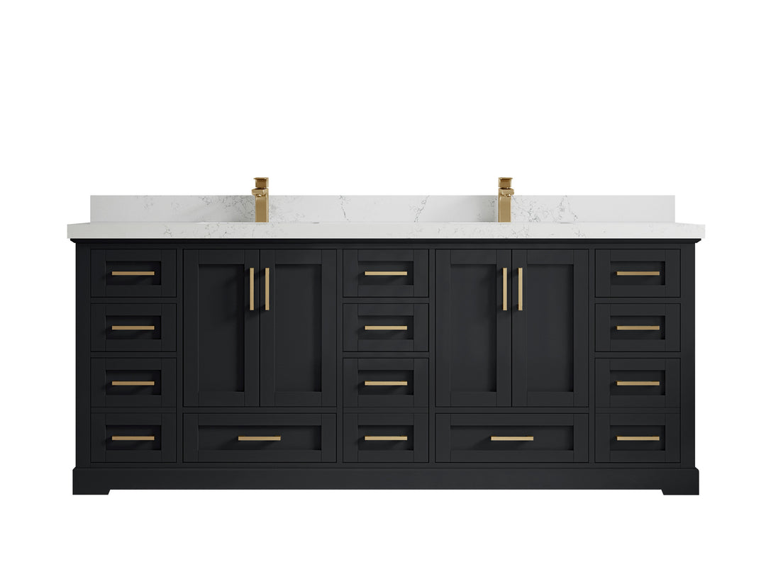 Boston 84 in. W x 22 in. D Double Sink Bathroom Vanity in Wrought Iron with 2 in Empira White Quartz Countertop