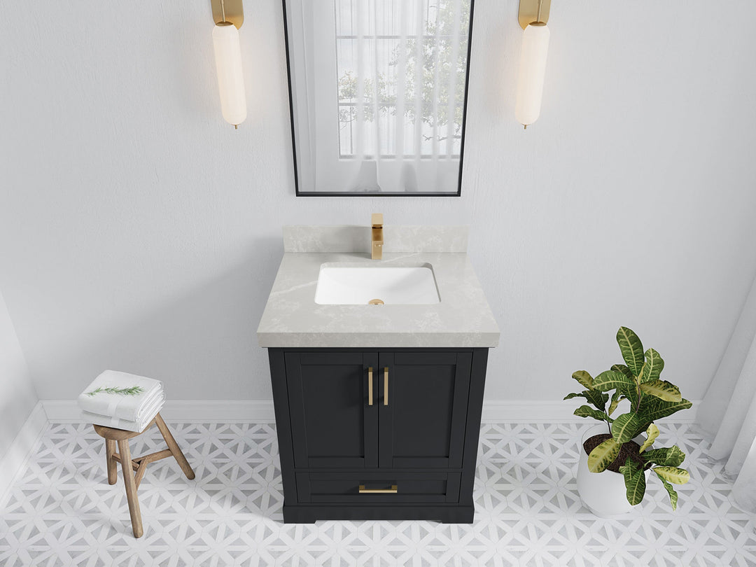 Boston 30 in. W x 22 in. D Single Sink Bathroom Vanity in Wrought Iron with 2 in Pearl Light Gray Quartz Countertop - Top View