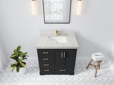 Boston 36 in. W x 22 in. D Single Sink Bathroom Vanity in Wrought Iron with 2 in Pearl Light Gray Quartz Countertop - Top View