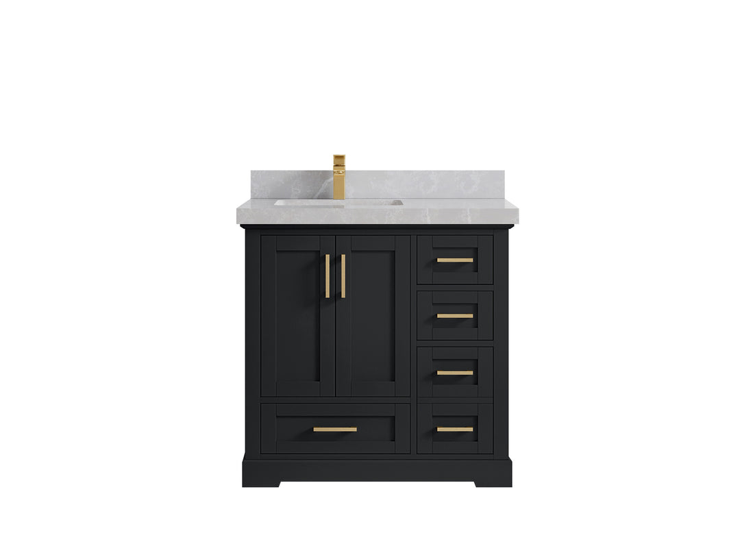 Boston 36 in. W x 22 in. D Single Sink Bathroom Vanity in Wrought Iron with 2 in Pearl Light Gray Quartz Countertop