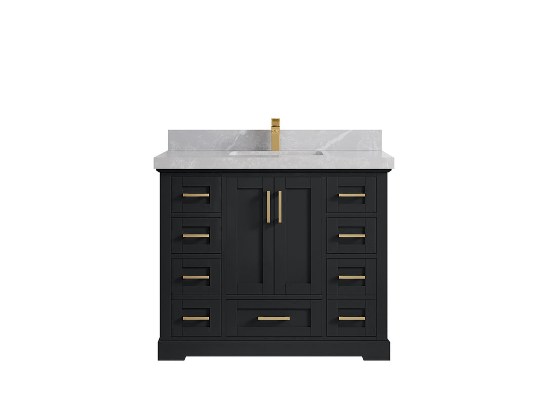 Boston 42 in. W x 22 in. D Single Sink Bathroom Vanity in Wrought Iron with 2 in Pearl Light Gray Quartz Countertop