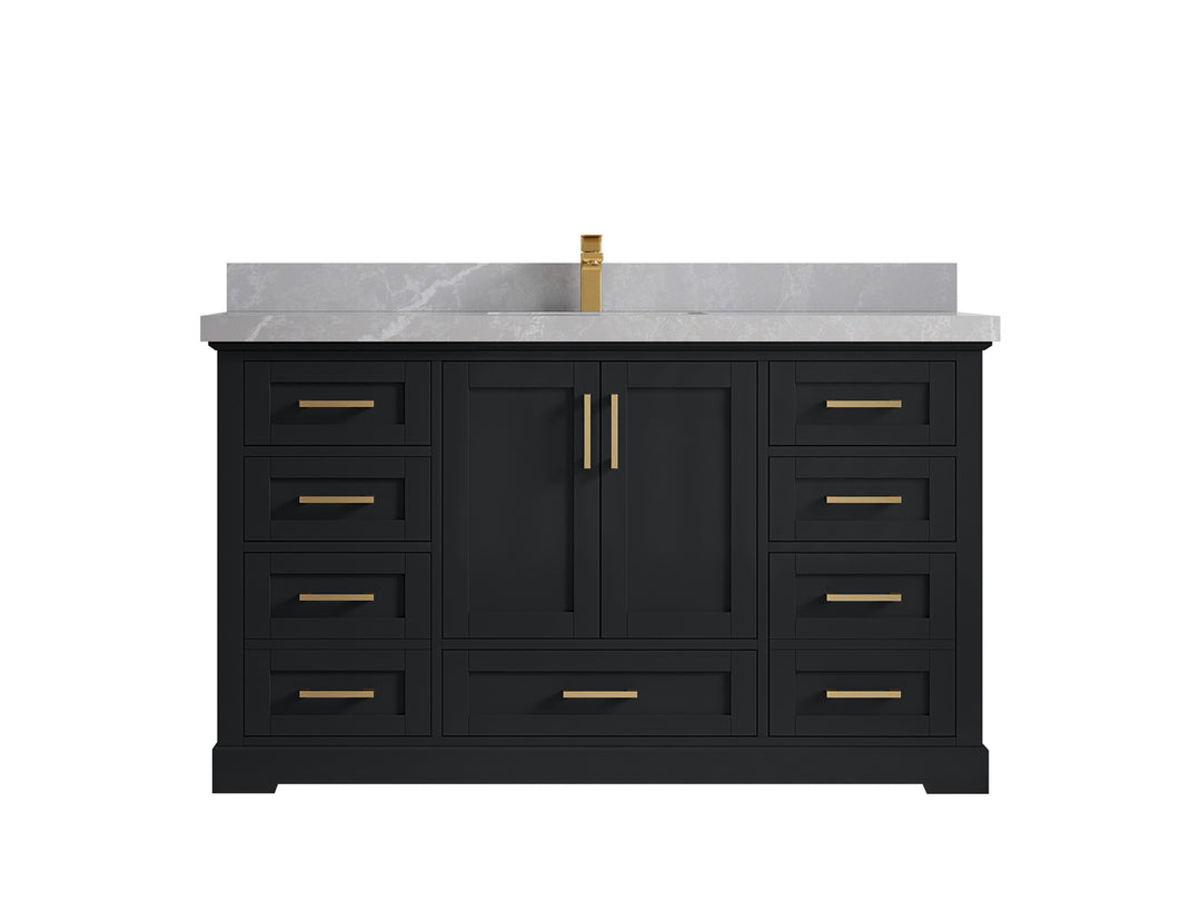 Boston 60 in. W x 22 in. D Single Sink Bathroom Vanity in Wrought Iron with 2 in Pearl Light Gray Quartz Countertop