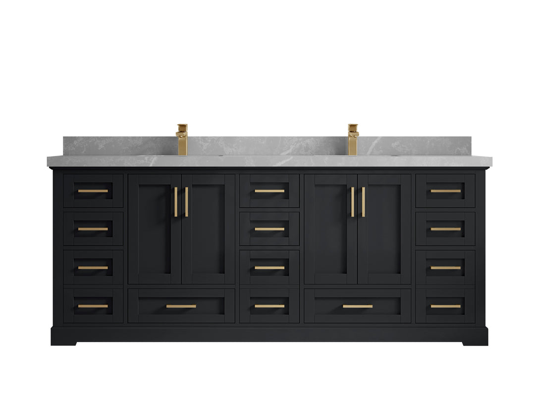 Boston 84 in. W x 22 in. D Double Sink Bathroom Vanity in Wrought Iron with 2 in Pearl Light Gray Quartz Countertop