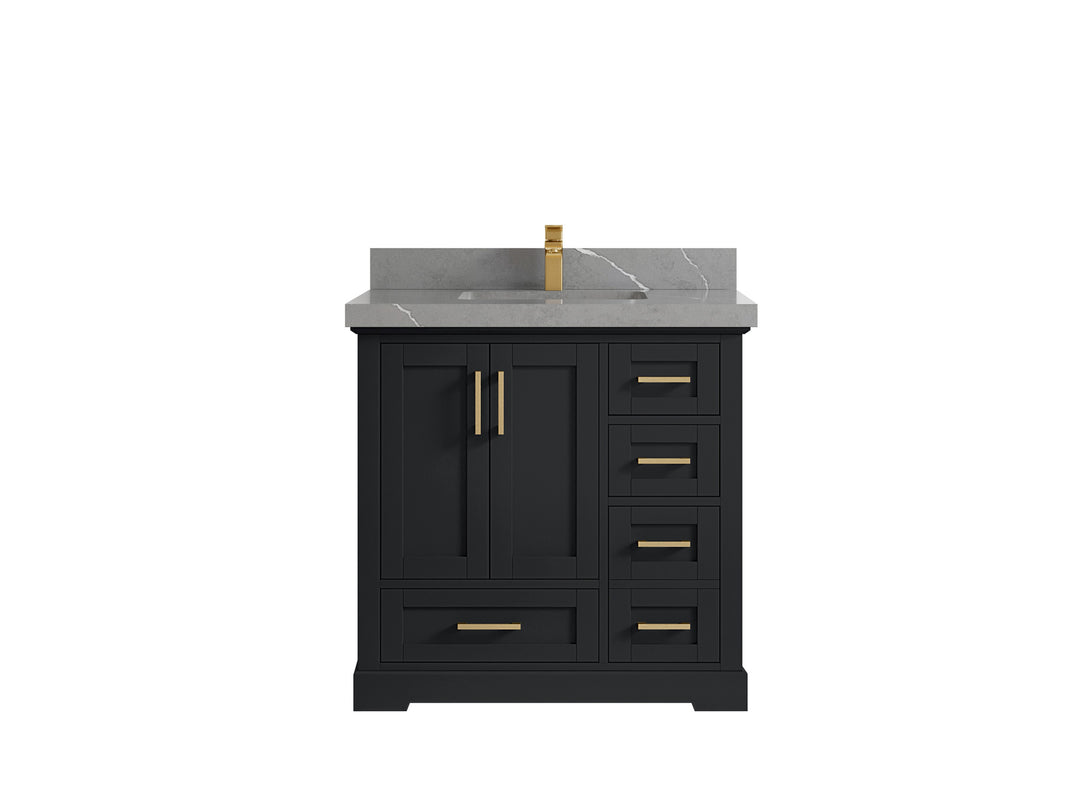 Boston 36 in. W x 22 in. D Single Sink Bathroom Vanity in Wrought Iron with 2 in Piatra Gray Quartz Countertop