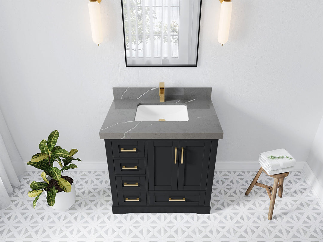Boston 36 in. W x 22 in. D Single Sink Bathroom Vanity in Wrought Iron with 2 in Piatra Gray Quartz Countertop - Top View