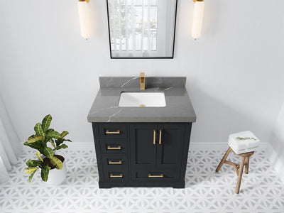Boston 36 in. W x 22 in. D Single Sink Bathroom Vanity in Wrought Iron with 2 in Piatra Gray Quartz Countertop - Top View