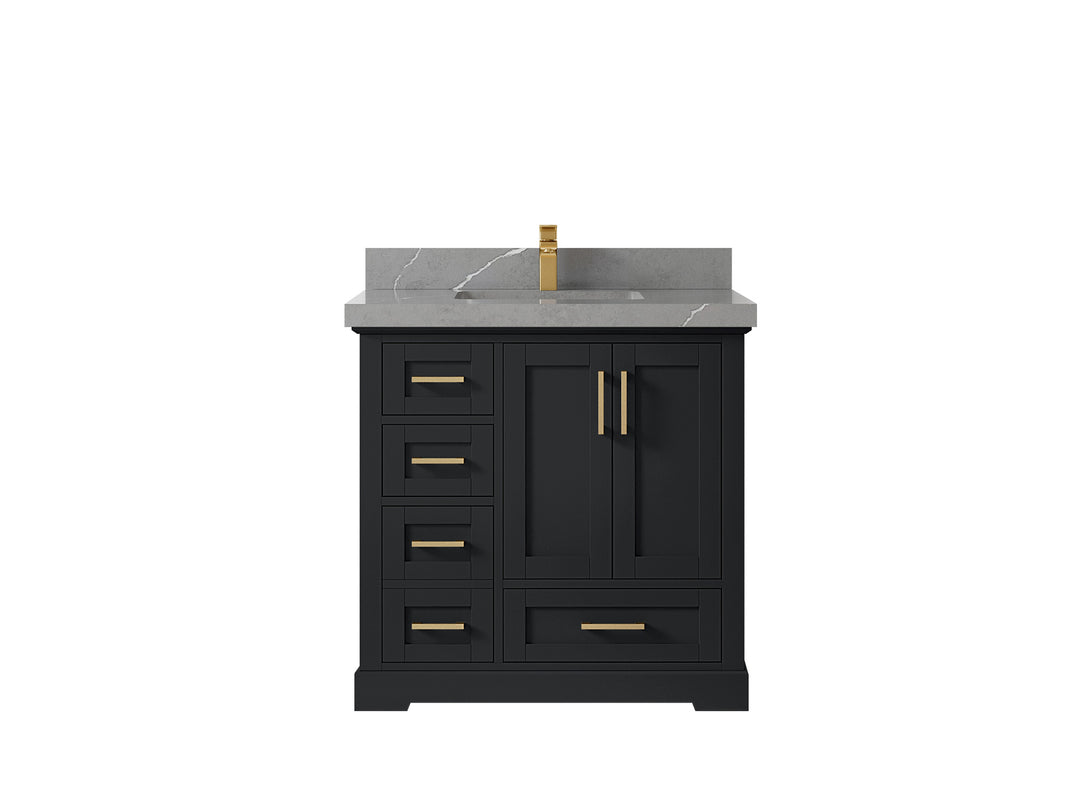 Boston 36 in. W x 22 in. D Single Sink Bathroom Vanity in Wrought Iron with 2 in Piatra Gray Quartz Countertop