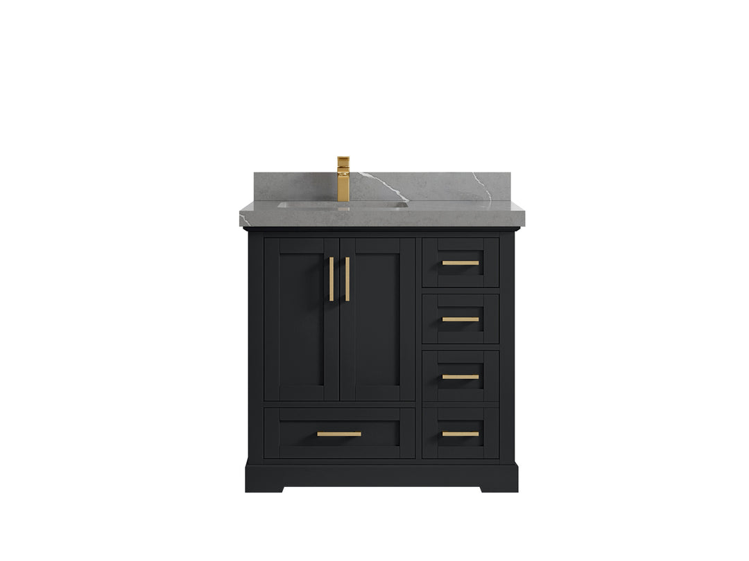Boston 36 in. W x 22 in. D Single Sink Bathroom Vanity in Wrought Iron with 2 in Piatra Gray Quartz Countertop