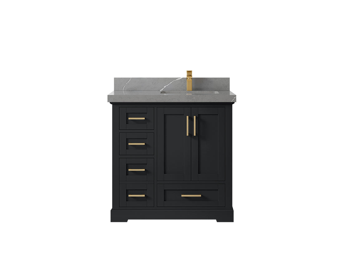 Boston 36 in. W x 22 in. D Single Sink Bathroom Vanity in Wrought Iron with 2 in Piatra Gray Quartz Countertop