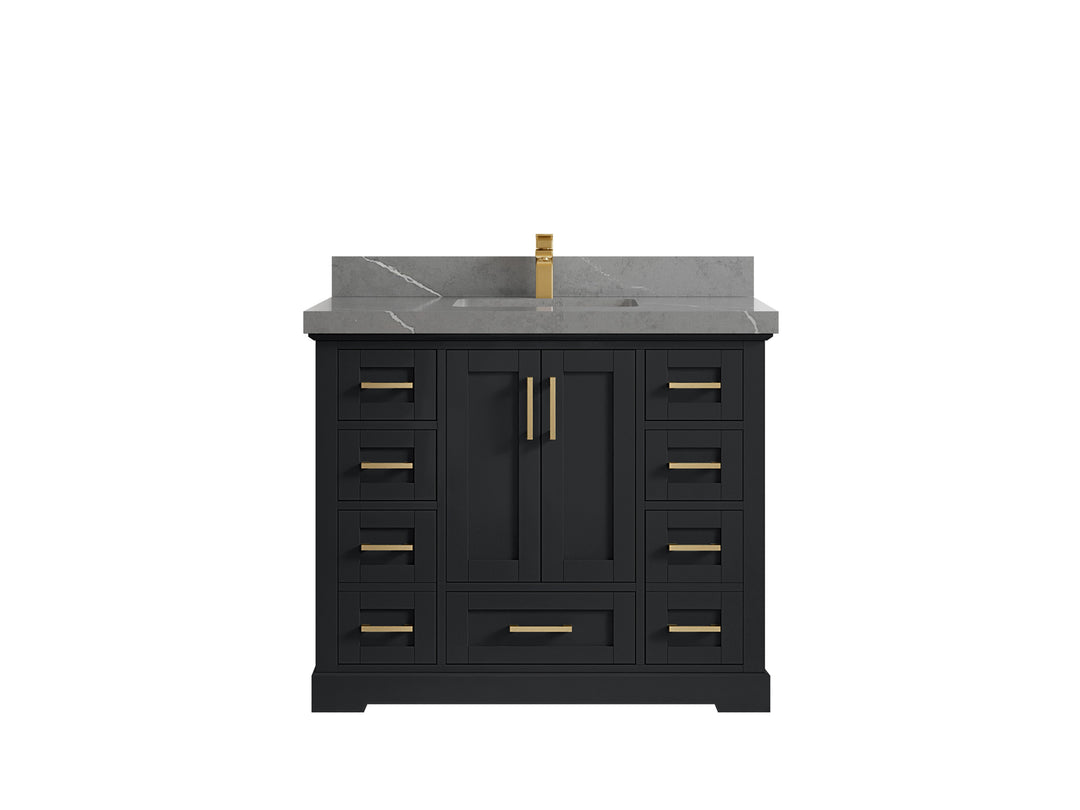 Boston 42 in. W x 22 in. D Single Sink Bathroom Vanity in Wrought Iron with 2 in Piatra Gray Quartz Countertop