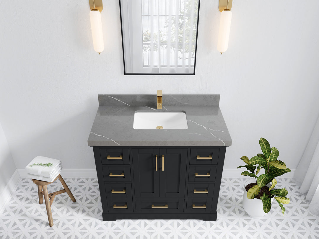 Boston 42 in. W x 22 in. D Single Sink Bathroom Vanity in Wrought Iron with 2 in Piatra Gray Quartz Countertop - Top View