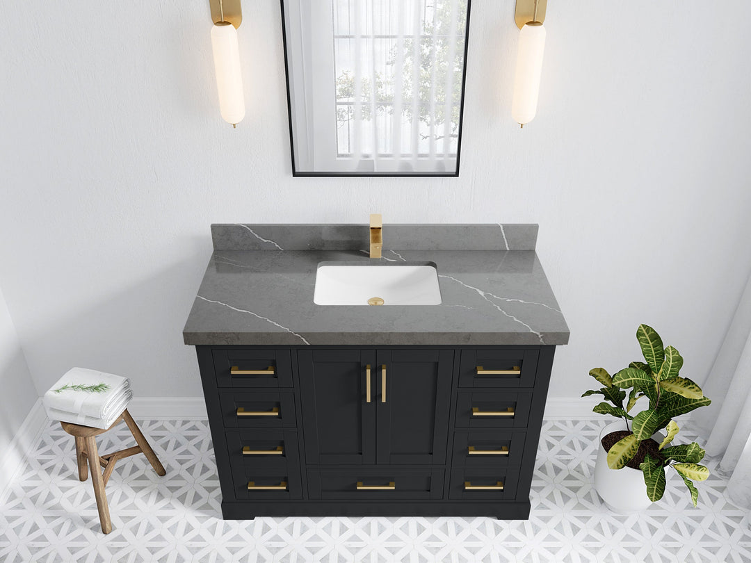 Boston 48 in. W x 22 in. D Single Sink Bathroom Vanity in Wrought Iron with 2 in Piatra Gray Quartz Countertop - Top View