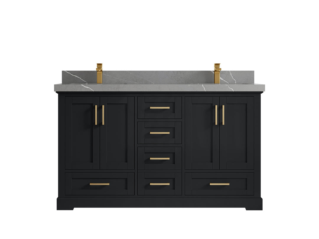 Boston 60 in. W x 22 in. D Double Sink Bathroom Vanity in Wrought Iron with 2 in Piatra Gray Quartz Countertop