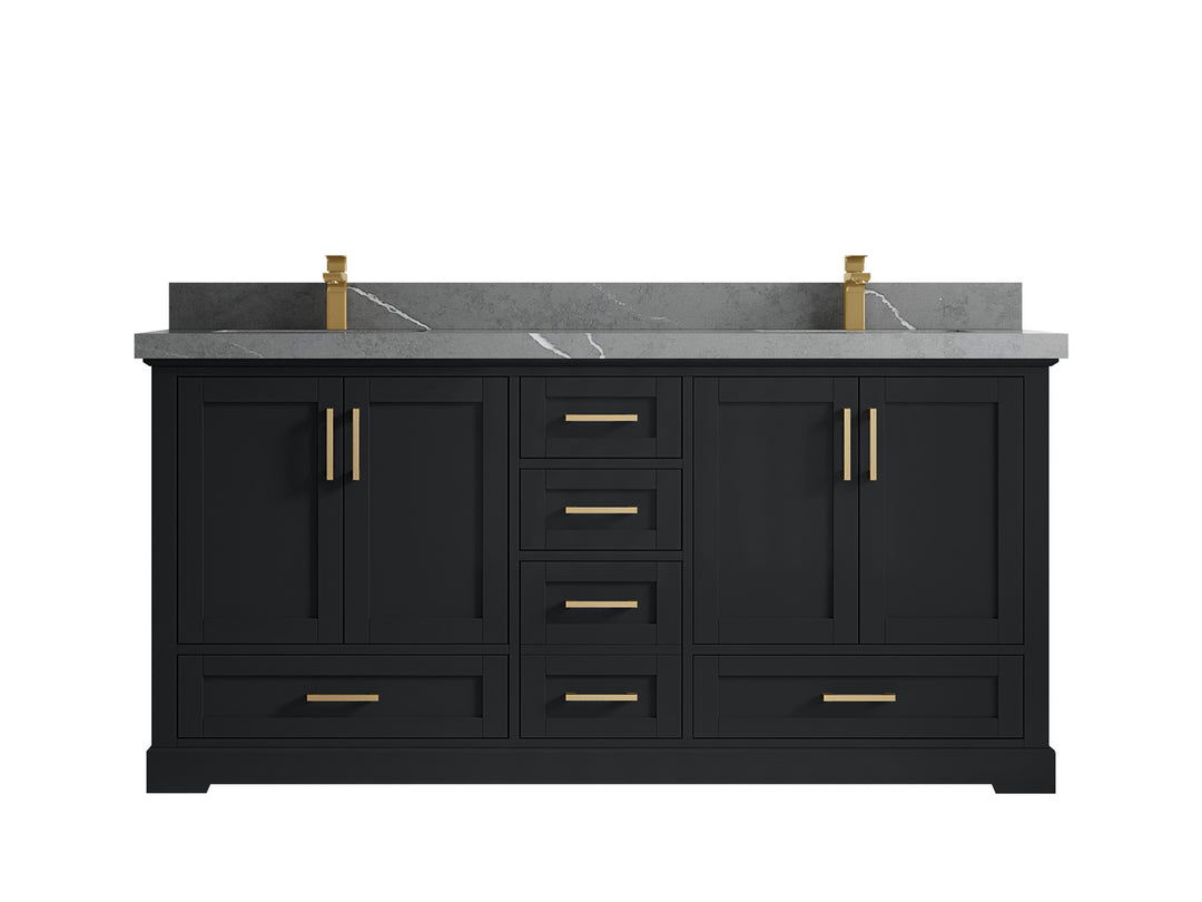 Boston 72 in. W x 22 in. D Double Sink Bathroom Vanity in Wrought Iron with 2 in Piatra Gray Quartz Countertop