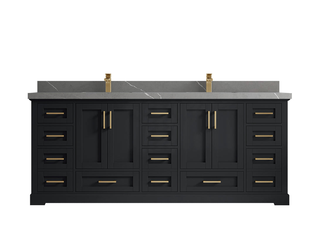 Boston 84 in. W x 22 in. D Double Sink Bathroom Vanity in Wrought Iron with 2 in Piatra Gray Quartz Countertop