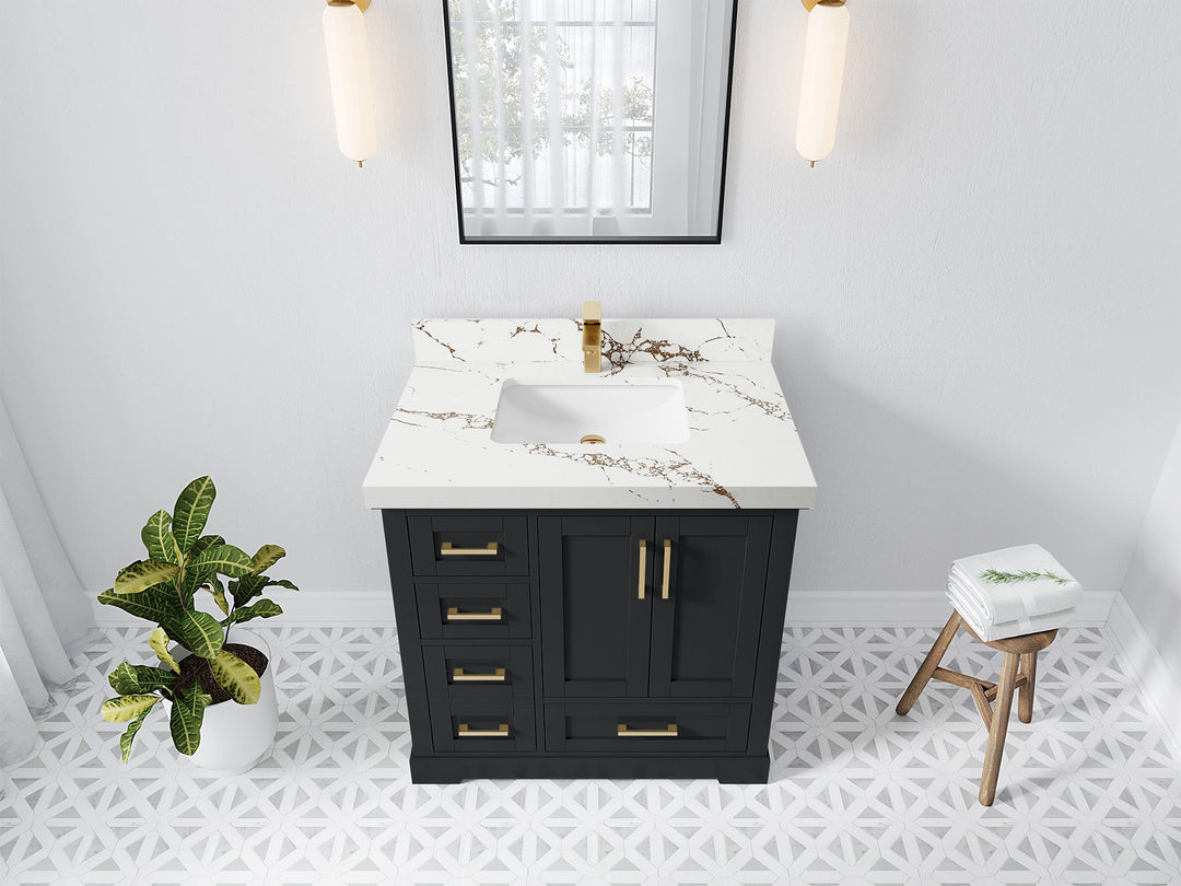 Boston 36 in. W x 22 in. D Single Sink Bathroom Vanity in Wrought Iron with 2 in Viola Brown Quartz Countertop - Top View