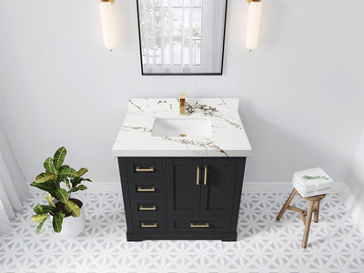 Boston 36 in. W x 22 in. D Single Sink Bathroom Vanity in Wrought Iron with 2 in Viola Brown Quartz Countertop - Top View