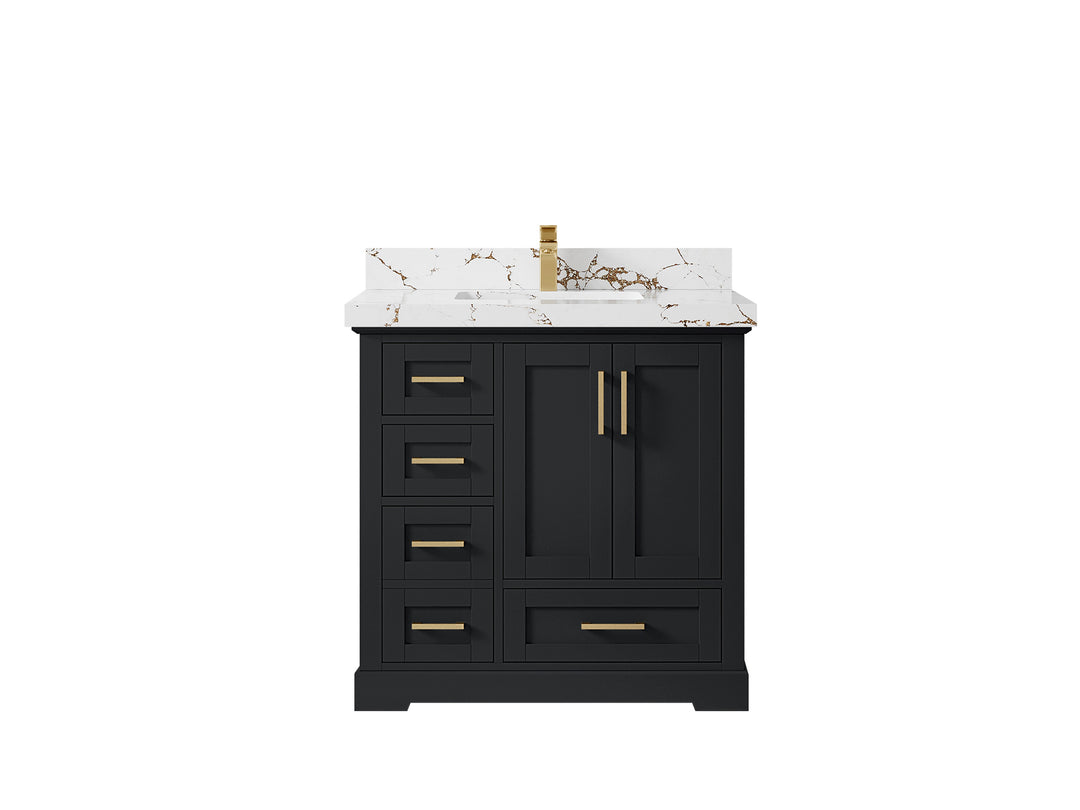 Boston 36 in. W x 22 in. D Single Sink Bathroom Vanity in Wrought Iron with 2 in Viola Brown Quartz Countertop