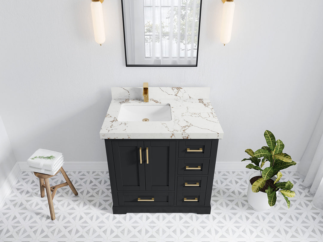 Boston 36 in. W x 22 in. D Single Sink Bathroom Vanity in Wrought Iron with 2 in Viola Brown Quartz Countertop - Top View
