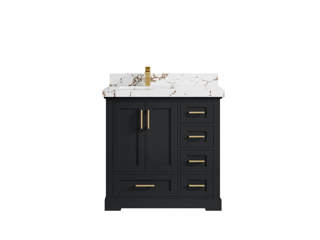 Boston 36 in. W x 22 in. D Single Sink Bathroom Vanity in Wrought Iron with 2 in Viola Brown Quartz Countertop