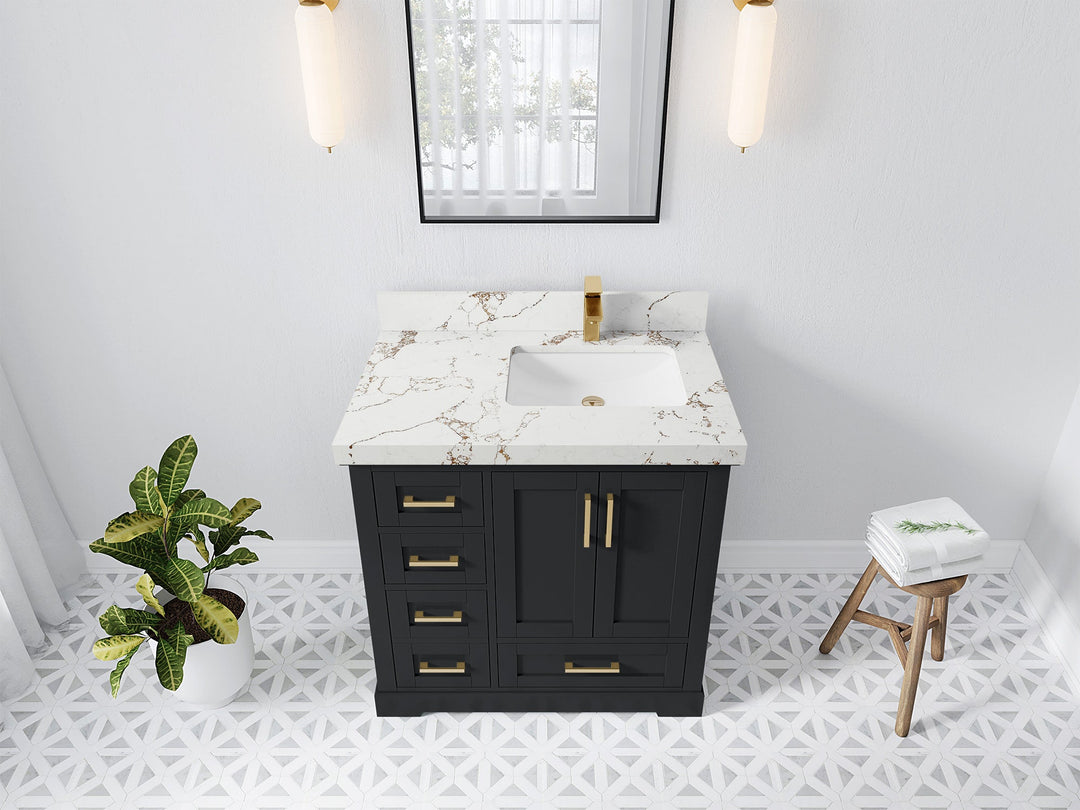 Boston 36 in. W x 22 in. D Single Sink Bathroom Vanity in Wrought Iron with 2 in Viola Brown Quartz Countertop - Top View