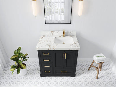 Boston 36 in. W x 22 in. D Single Sink Bathroom Vanity in Wrought Iron with 2 in Viola Brown Quartz Countertop - Top View