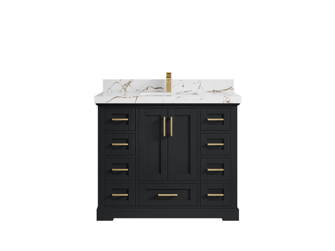 Boston 42 in. W x 22 in. D Single Sink Bathroom Vanity in Wrought Iron with 2 in Viola Brown Quartz Countertop