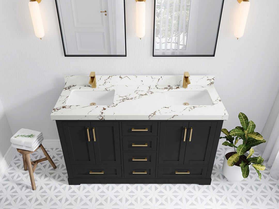 Boston 60 in. W x 22 in. D Double Sink Bathroom Vanity in Wrought Iron with 2 in Viola Brown Quartz Countertop - Top View