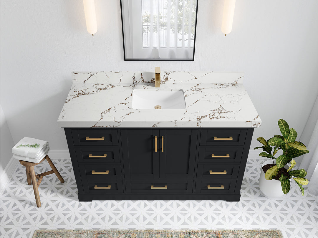 Boston 60 in. W x 22 in. D Single Sink Bathroom Vanity in Wrought Iron with 2 in Viola Brown Quartz Countertop - Top View