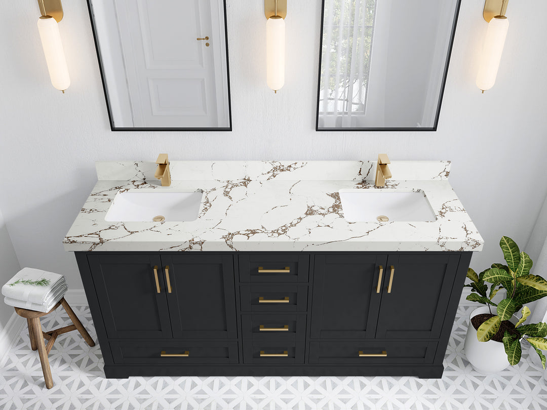 Boston 72 in. W x 22 in. D Double Sink Bathroom Vanity in Wrought Iron with 2 in Viola Brown Quartz Countertop - Top View